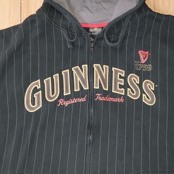 MEN'S GUINNESS OFFICIAL BLACK ZIPPERED LOGO HOODIE, SIZE XXL - Picture 2 of 5